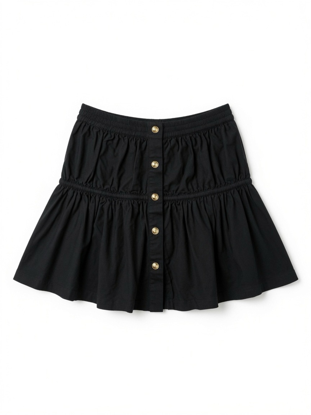 Maje Black Circle Skirt with Gold Buttons
